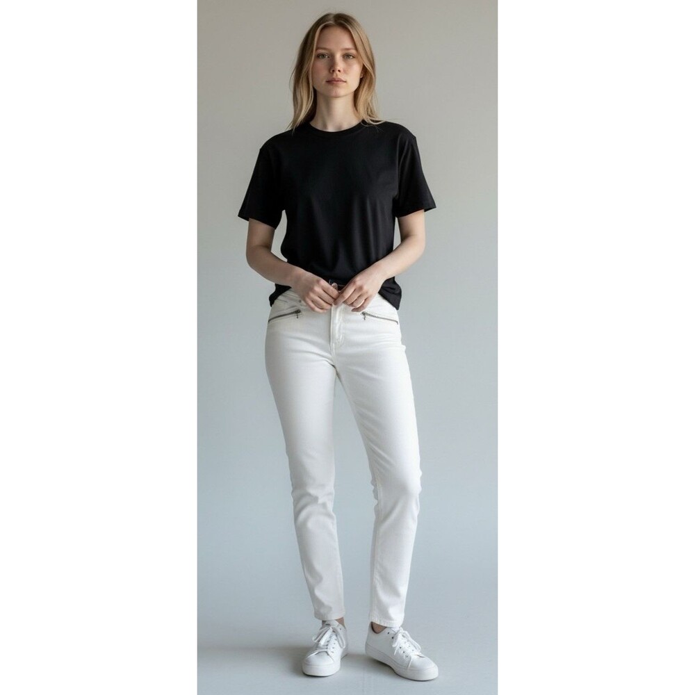 Cabi Jeans Womens White Skinny Stretch Curvy Mid Rise Pants Classic Style Size 2